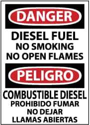 NMC - "Danger - Diesel Fuel - No Smoking - No Open Flames", 14" Long x 10" Wide, Pressure-Sensitive Vinyl Safety Sign - Rectangle, 0.004" Thick, Use for Hazardous Materials - All Tool & Supply