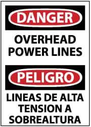 NMC - "Danger - Overhead Power Lines", 14" Long x 10" Wide, Aluminum Safety Sign - Rectangle, 0.04" Thick, Use for Accident Prevention - All Tool & Supply