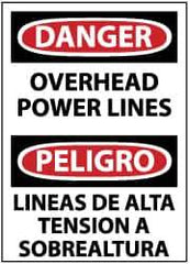 NMC - "Danger - Overhead Power Lines", 14" Long x 10" Wide, Pressure-Sensitive Vinyl Safety Sign - Rectangle, 0.004" Thick, Use for Accident Prevention - All Tool & Supply