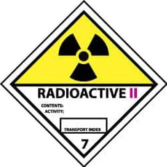 NMC - Accident Prevention Label - Legend: Radioactive II Contents: Activity: Transport Index, English, Black, Yellow, Pink & White, 4" Long x 4" High, Sign Muscle Finish - All Tool & Supply