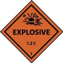 NMC - Accident Prevention Label - Legend: Explosive 1.2C, English, Black & Orange, 4" Long x 4" High, Sign Muscle Finish - All Tool & Supply