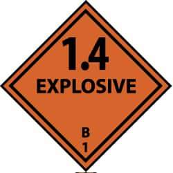 NMC - Accident Prevention Label - Legend: 1.4 Explosive B, English, Black & Orange, 4" Long x 4" High, Sign Muscle Finish - All Tool & Supply