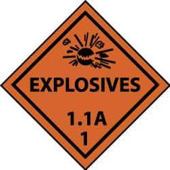 NMC - Accident Prevention Label - Legend: Explosives 1.1A, English, Black & Orange, 4" Long x 4" High, Sign Muscle Finish - All Tool & Supply