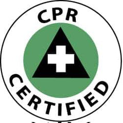 NMC - CPR Certified, Hard Hat Label - White & Black on Green, 2" Thick, For Accident Prevention - All Tool & Supply