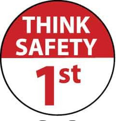 NMC - Think Safety 1st, Hard Hat Label - White on Red, 2" Thick, For Accident Prevention - All Tool & Supply