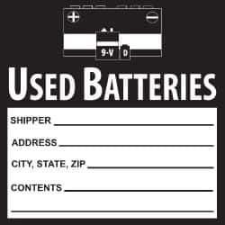 NMC - Hazardous Materials Label - Legend: Used Batteries, English, Black & White, 6" Long x 6" High, Sign Muscle Finish - All Tool & Supply