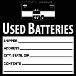 NMC - Hazardous Materials Label - Legend: Used Batteries, English, Black & White, 6" Long x 6" High, Sign Muscle Finish - All Tool & Supply