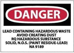 NMC - "Danger - Lead Containing Hazardous Waste - Avoid Creating Dust - RQ Hazardous Substance Solid, N.O.S. (Paint Residue-Lead)...", 3" Long x 5" Wide, Paper Safety Sign - Rectangle, 0.01" Thick, Use for Hazardous Materials - All Tool & Supply