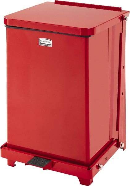 Rubbermaid - 7 Gal Square Unlabeled Trash Can - 17" High x 12" Long x 12" Wide, Red, Stainless Steel - All Tool & Supply