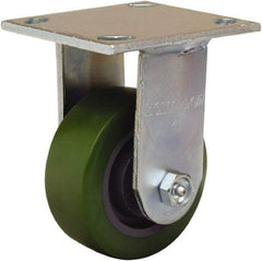 Hamilton - 4" Diam x 1-1/2" Wide x 5-5/8" OAH Top Plate Mount Rigid Caster - Polyurethane Mold onto Cast Iron Center, 550 Lb Capacity, Straight Roller Bearing, 4 x 4-1/2" Plate - All Tool & Supply