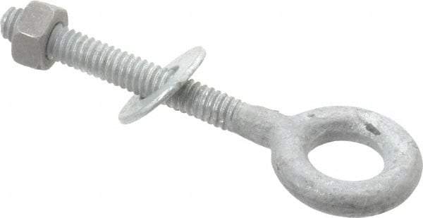 Value Collection - 1/4-20, Zinc-Plated Finish, Forged Steel Forged Eye Bolt - 1-3/4" Thread Length, 1/2" ID x 1" OD, 3" Shank Length - All Tool & Supply