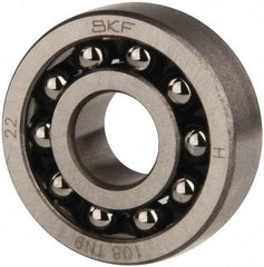 SKF - 8mm Bore Diam, 22mm OD, Open Self Aligning Radial Ball Bearing - 7mm Wide, 2 Rows, Round Bore, 126 Lb Static Capacity, 596 Lb Dynamic Capacity - All Tool & Supply