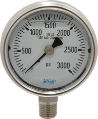 Wika - 2-1/2" Dial, 1/4 Thread, 0-3,000 Scale Range, Pressure Gauge - Lower Connection Mount, Accurate to 2-1-2% of Scale - All Tool & Supply