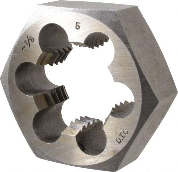 Interstate - 1-7/8 - 5 UNS Thread, 3-1/8" Hex, Right Hand Thread, Hex Rethreading Die - Carbon Steel, 1-1/4" Thick - Exact Industrial Supply