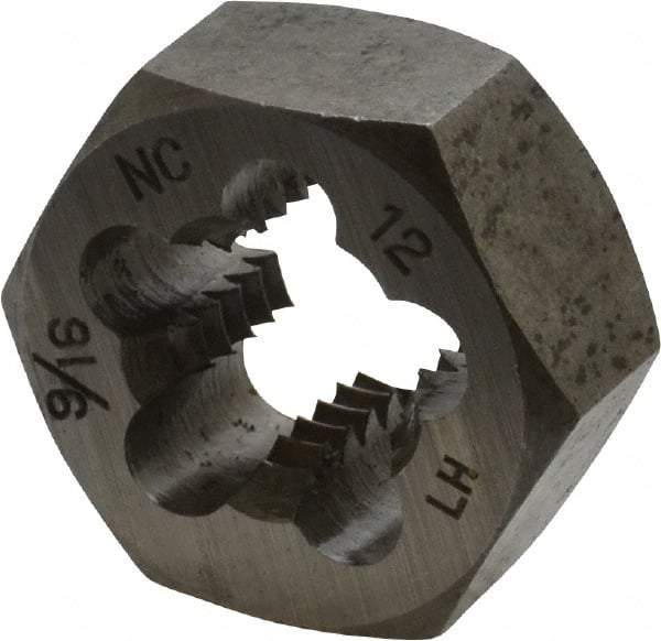 Interstate - 9/16-12 UNC Thread, 1-1/16" Hex, Left Hand Thread, Hex Rethreading Die - Carbon Steel, 1/2" Thick - Exact Industrial Supply