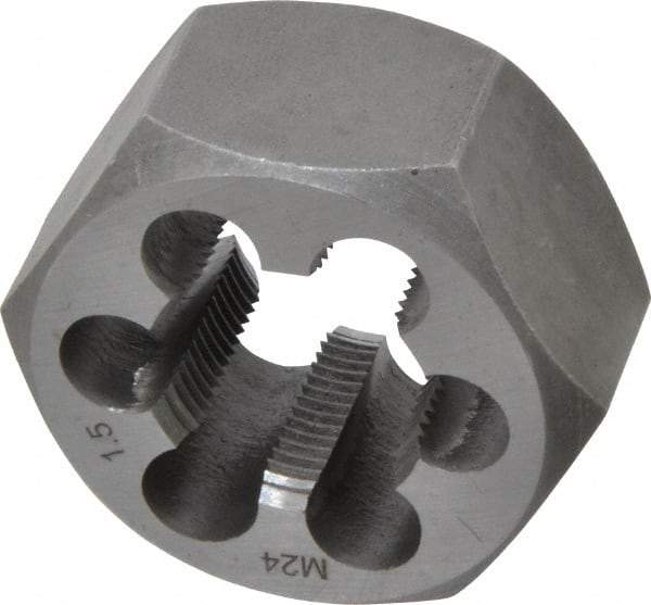 Interstate - M24x1.50 Metric Fine Thread, 1-13/16" Hex, Right Hand Thread, Hex Rethreading Die - Carbon Steel, 1" Thick - Exact Industrial Supply