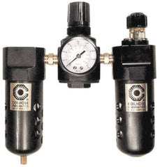 Coilhose Pneumatics - 1/4" NPT Port Compact 3 Piece Filter-Regulator-Lubricator FRL Unit - Polycarbonate Bowl, 48 SCFM, 150 Max psi, 6.5" High, Manual Drain - All Tool & Supply