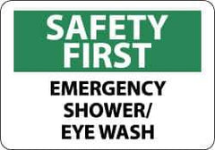 NMC - "Safety First - Emergency Shower/Eye Wash", 10" Long x 14" Wide, Rigid Plastic Safety Sign - Rectangle, 0.05" Thick, Use for First Aid - All Tool & Supply