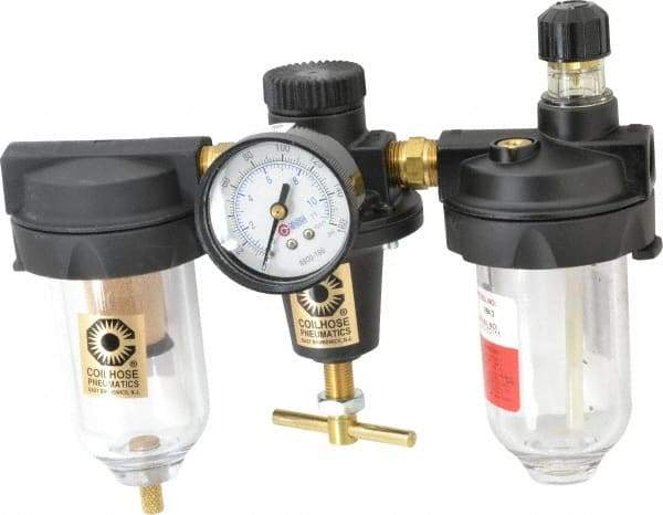 Coilhose Pneumatics - 3/8" NPT Port Heavy Duty 3 Piece Filter-Regulator-Lubricator FRL Unit - Polycarbonate Bowl, 125 Max psi, 6.875" High - All Tool & Supply