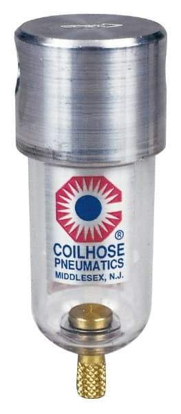 Coilhose Pneumatics - 1/8" Port, 4" High x 1-1/2" Wide, Miniature FRL Filter with Metal Bowl & Manual Drain - 25 SCFM, 250 Max psi, 250°F Max, 1.5 oz Bowl Capacity - All Tool & Supply