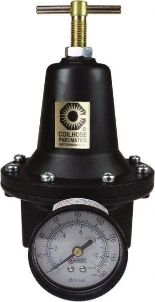 Coilhose Pneumatics - 1/4 NPT Port, 40 CFM, Cast Aluminum Heavy-Duty T-Handle Regulator - 0 to 125 psi Range, 250 Max psi Supply Pressure, 1/4" Gauge Port Thread, 3" Wide x 5-1/2" High - All Tool & Supply