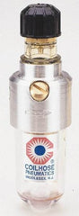 Coilhose Pneumatics - 1/4 NPT Port, 150 Max psi, Miniature Lubricator - Polycarbonate Bowl, Cast Aluminum Body, 11 CFM, 120°F Max, 1-1/2" Wide x 5" High - All Tool & Supply