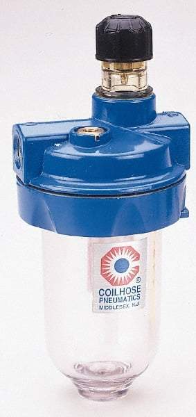 Coilhose Pneumatics - 1/4 NPT Port, 150 Max psi, Heavy-Duty Lubricator - Polycarbonate Bowl, Cast Aluminum Body, 25.5 CFM, 120°F Max, 3" Wide x 7" High - All Tool & Supply