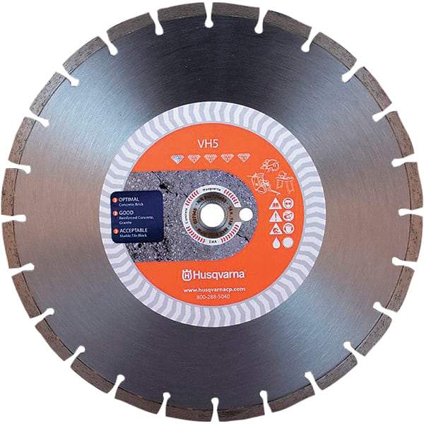 Husqvarna - 14" Diam, 25/32 & 1" Arbor Hole Diam, Continuous Edge Tooth Wet & Dry Cut Saw Blade - Diamond-Tipped, General Purpose Action, Standard Round Arbor - All Tool & Supply