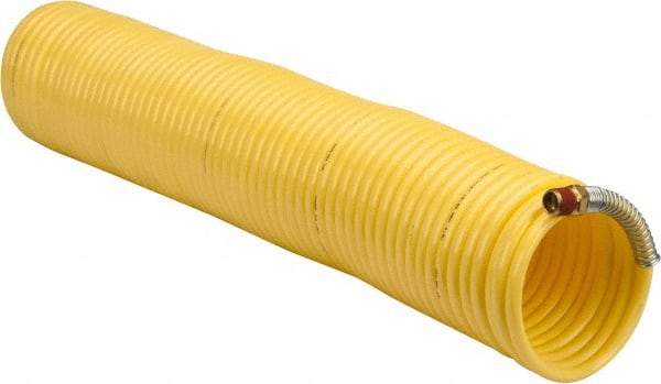 Coilhose Pneumatics - 1/4" ID, 1/4 Thread, 50' Long, Yellow Nylon Coiled & Self Storing Hose - 185 Max psi, Male Swivel x Male Swivel - All Tool & Supply