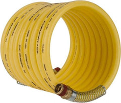 Coilhose Pneumatics - 3/8" ID, 3/8 Thread, 12' Long, Yellow Nylon Coiled & Self Storing Hose - 165 Max psi, Male Swivel x Male Swivel - All Tool & Supply