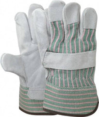 PIP - Size L (9) Split Cowhide General Protection Work Gloves - For General Purpose, Uncoated, Safety Cuff, Full Fingered, Green/Pink/Gray, Paired - All Tool & Supply