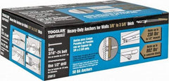 Toggler - 3/16" Screw, 6-1/4" Long, 3/8 to 3-5/8" Thick, Toggle Bolt Drywall & Hollow Wall Anchor - 3/16 - 24" Thread, 1/2" Drill, Zinc Plated, Steel, Grade 1010, Use in Drywall - All Tool & Supply