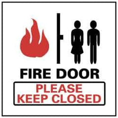 NMC - Fire Door - Please Keep Closed, Pressure Sensitive Vinyl Fire Sign - 4" Wide x 4" High - All Tool & Supply