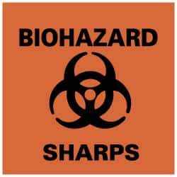 NMC - "Biohazard - Sharps", 7" Long x 7" Wide, Rigid Plastic Safety Sign - Square, 0.05" Thick, Use for Hazardous Materials - All Tool & Supply