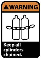 NMC - "Warning - Keep All Cylinders Chained", 14" Long x 10" Wide, Aluminum Safety Sign - Rectangle, 0.04" Thick, Use for Accident Prevention - All Tool & Supply