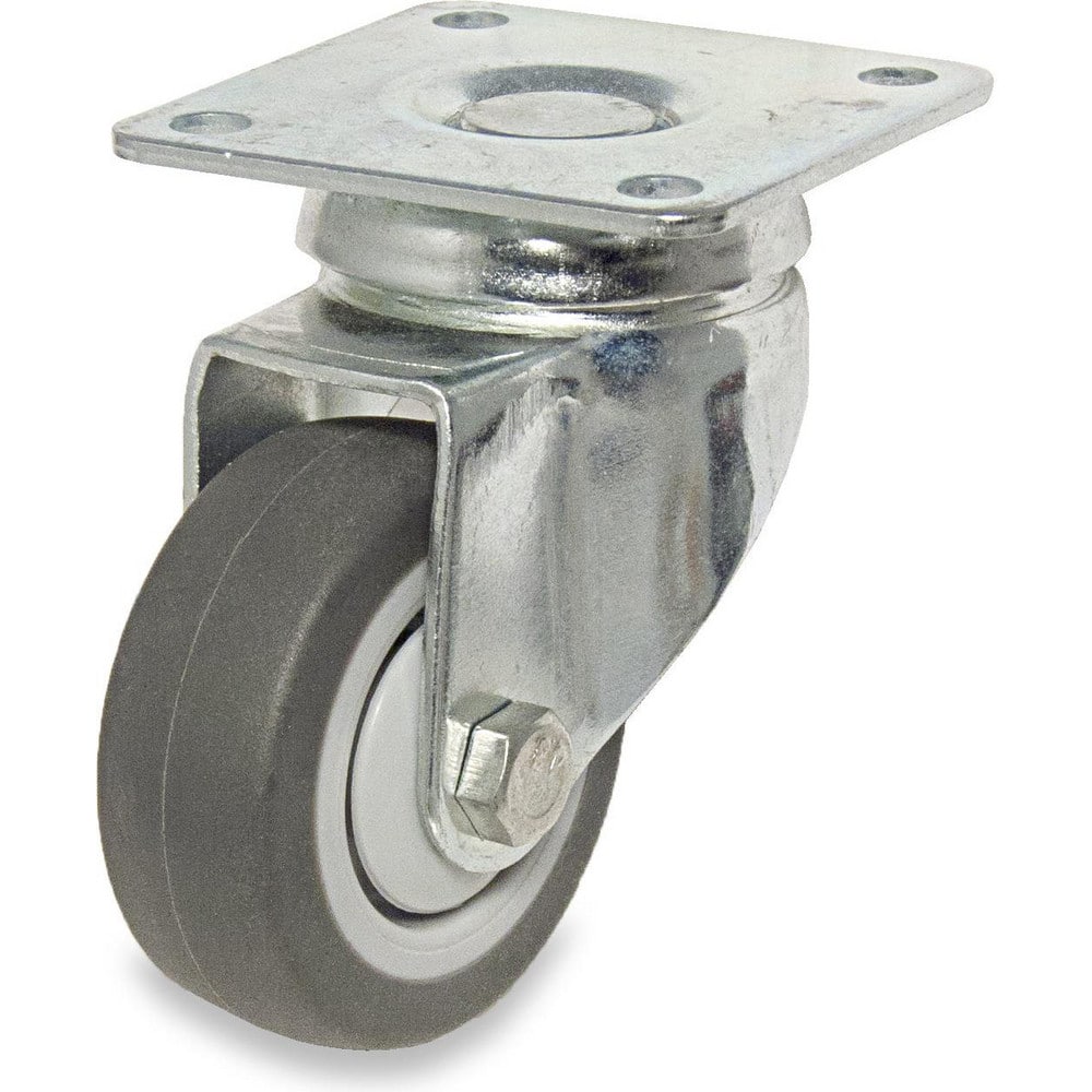 Swivel Top Plate Caster: Thermoplastic Rubber, 2″ Wheel Dia, 11/16″ Wheel Width, 110 lb Capacity, 2-13/16″ OAH 2.125″ Plate Length, 2.13″ Plate Width, No Brake