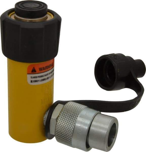 Enerpac - 5 Ton, 1" Stroke, 0.99 Cu In Oil Capacity, Portable Hydraulic Single Acting Cylinder - 0.99 Sq In Effective Area, 4.34" Lowered Ht., 5.34" Max Ht., 1.13" Cyl Bore Diam, 1" Plunger Rod Diam, 10,000 Max psi - All Tool & Supply