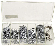 Precision Brand - 150 Piece, 1/16 to 3/16" Pin Diam, Hitch Pin Assortment - 1-9/16 to 3-1/4" Long, Steel - All Tool & Supply