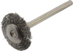 Value Collection - 3/4" OD, 1/8" Shank Diam, 3/4" Arbor Hole, Crimped Stainless Steel Wheel Brush - 3/4" Face Width, 0.003" Filament Diam, 15,000 RPM - All Tool & Supply