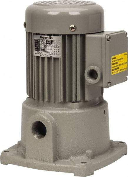 Graymills - 230/460 Volt, 3/4 hp, 3 Phase, 3,450 RPM, Cast Iron Suction Machine Tool & Recirculating Pump - 43 GPM, 1" Inlet, 52 psi, 8" Long x 8" Mounting Flange Width, 11-13/16" Overall Height, Metric Thread, Aluminum Impeller - All Tool & Supply