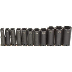 SK - 11 Piece 1/2" Drive Deep Impact Socket Set - 6 Points, 1/2 to 1-1/4", Inch Measurement Standard - All Tool & Supply