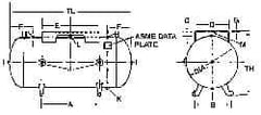 Made in USA - 15 Gallon, 200 Max psi Horizontal Tank with Plate - 33" Tank Length x 12" Tank Diam - All Tool & Supply