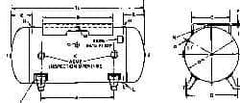 Made in USA - 60 Gallon, 200 Max psi Horizontal Tank with Plate - 2" Inlet, 48" Tank Length x 20" Tank Diam - All Tool & Supply