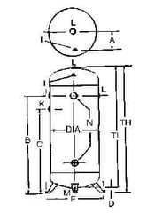 Made in USA - 60 Gallon, 200 Max psi Vertical Tank - 2" Inlet, 48" Tank Length x 20" Tank Diam - All Tool & Supply