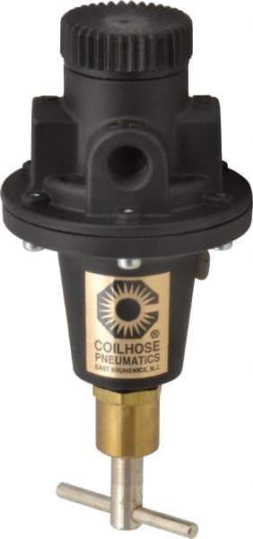 Coilhose Pneumatics - 1/4 NPT Port, 40 CFM, Cast Aluminum Tamper Proof Heavy-Duty T-Handle Regulator - 0 to 200 psi Range, 250 Max psi Supply Pressure, 1/4" Gauge Port Thread, 3" Wide x 5-1/2" High - All Tool & Supply