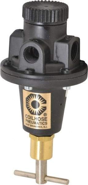 Coilhose Pneumatics - 3/8 NPT Port, 40 CFM, Cast Aluminum Tamper Proof Heavy-Duty T-Handle Regulator - 0 to 200 psi Range, 250 Max psi Supply Pressure, 1/4" Gauge Port Thread, 3" Wide x 5-1/2" High - All Tool & Supply