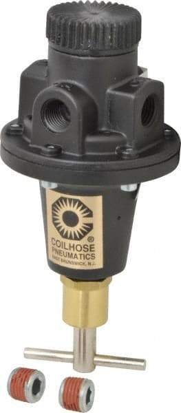 Coilhose Pneumatics - 1/4 NPT Port, 40 CFM, Cast Aluminum Tamper Proof Heavy-Duty T-Handle Regulator - 0 to 60 psi Range, 250 Max psi Supply Pressure, 1/4" Gauge Port Thread, 3" Wide x 5-1/2" High - All Tool & Supply