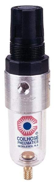 Coilhose Pneumatics - 1/4" NPT Port Miniature 1 Piece Filter/Regulator FRL Unit - Polycarbonate Bowl, 25 SCFM, 150 Max psi, 4" High, Manual Drain - All Tool & Supply