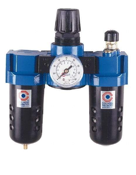 Coilhose Pneumatics - 3/8" NPT Port Standard 3 Piece Filter-Regulator-Lubricator FRL Unit - Metal Bowl, 102 SCFM, 250 Max psi, 10.5" High, Manual Drain - All Tool & Supply