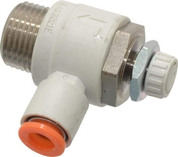 SMC PNEUMATICS - 1/4" Tube OD x 3/8" Male NPT Flow Control Elbow Valve - Meter Out - All Tool & Supply